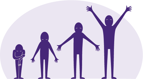 illustration représentant une personne qui se redresse vers la joie et l'enthousiasme de redevenir elle-même