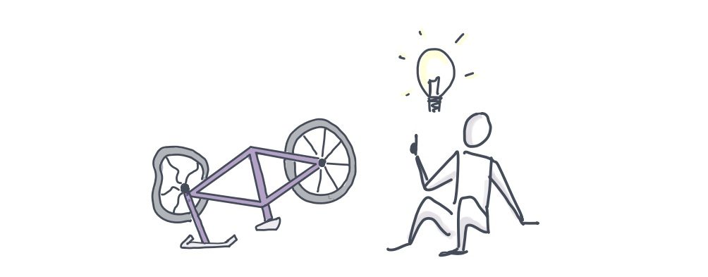 Dessin d'un personnage qui a une idée suite à une chute