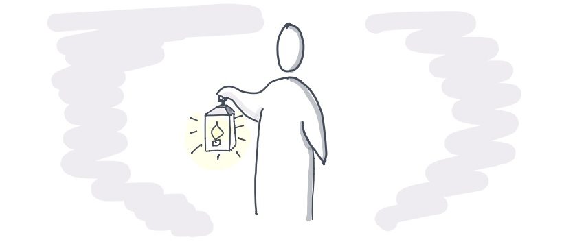 Personnage tenant une lanterne dans l'obscurité